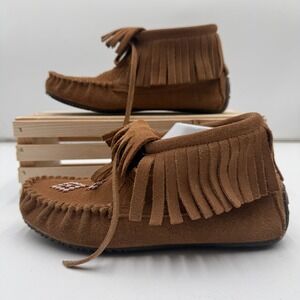 Manitobah Mukluks Harvester Suede Beaded Fringe Moccasins Size 7 Brown Boho